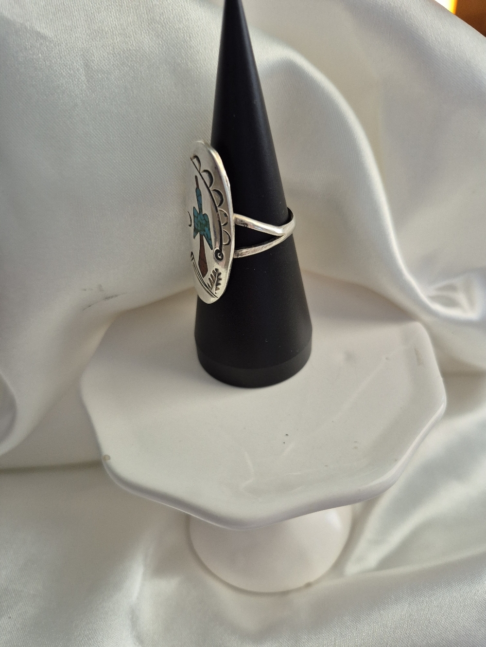 Sterling Silver Turquoise Inlay Thunderbird Ring - Picture 6 of 9